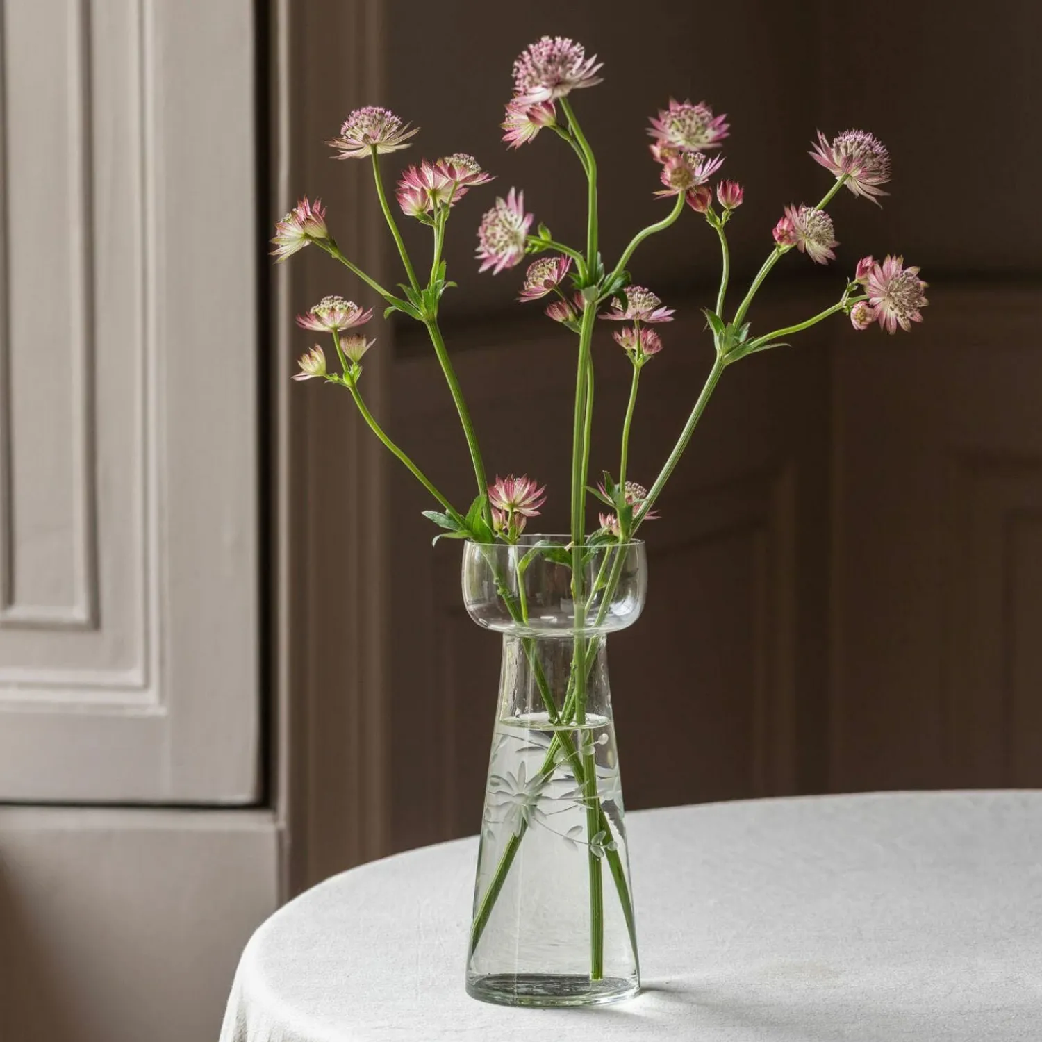 Graham & Green Large Etched Floral Clear Glass Vase