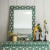 Graham & Green Large Jade Green Floral Bone Inlay Mirror
