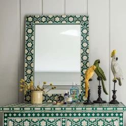 Graham & Green Large Jade Green Floral Bone Inlay Mirror