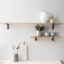 Graham & Green Large Oak Shelf With Iron Bracket