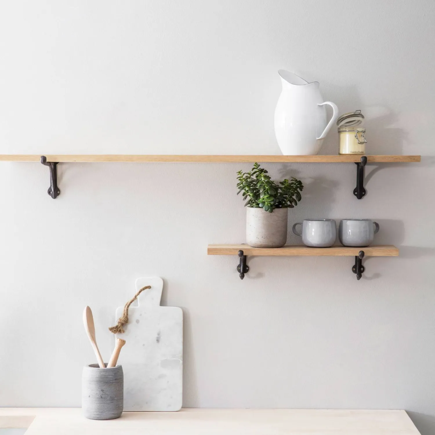 Graham & Green Large Oak Shelf With Iron Bracket