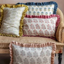 Graham & Green Large Rectangular Velvet Frill Block Printed Cushions