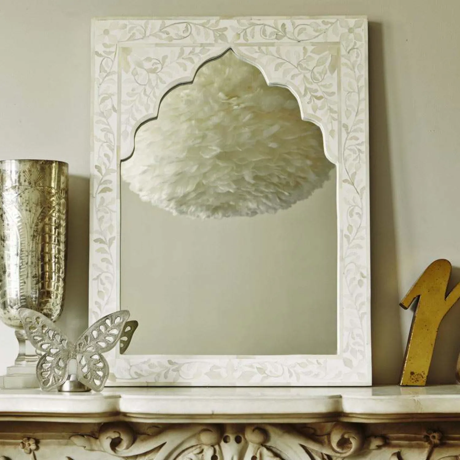 Graham & Green Mandir White Bone Inlay Mirror