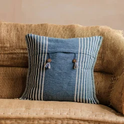 Graham & Green Marina Blue and White Striped Square Cushion