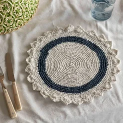 Graham & Green Midnight Blue Crochet Round Placemat