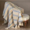 Graham & Green Misty Blue and White Striped Throw