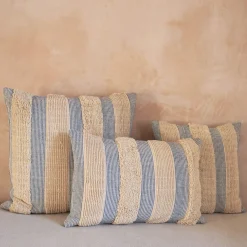 Graham & Green Misty Large Square Blue and White Striped Cushion