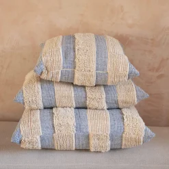 Graham & Green Misty Large Square Blue and White Striped Cushion