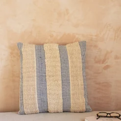 Graham & Green Misty Square Blue and White Striped Cushion