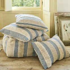 Graham & Green Misty Square Blue and White Striped Cushion