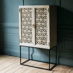 Graham & Green Momoka Hand-Carved Bar Cabinet