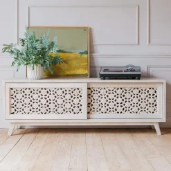 Graham & Green Momoka Hand-Carved Sideboard with Sliding Doors