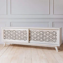 Graham & Green Momoka Hand-Carved Sideboard with Sliding Doors