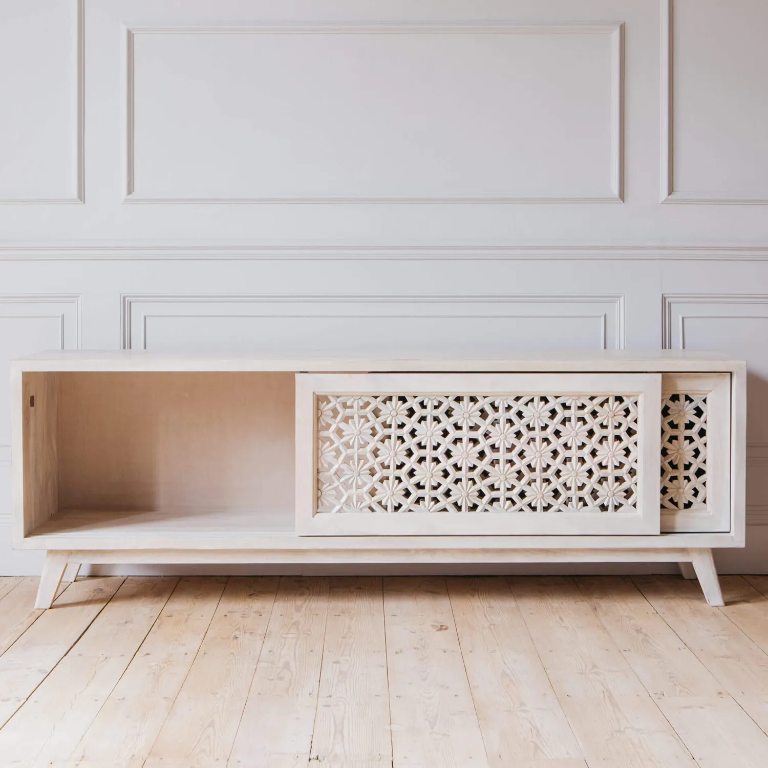 Graham & Green Momoka Hand-Carved Sideboard with Sliding Doors
