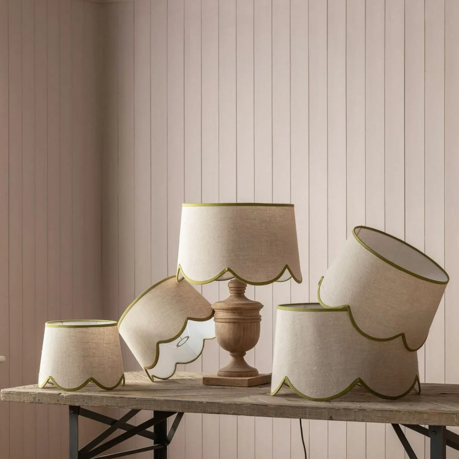 Graham & Green Moss Green Scallop Lamp Shades