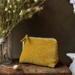 Graham & Green Mustard Dotty Velvet Wash Bags