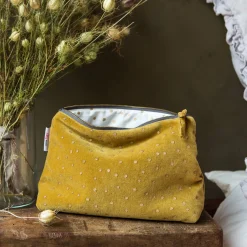 Graham & Green Mustard Dotty Velvet Wash Bags