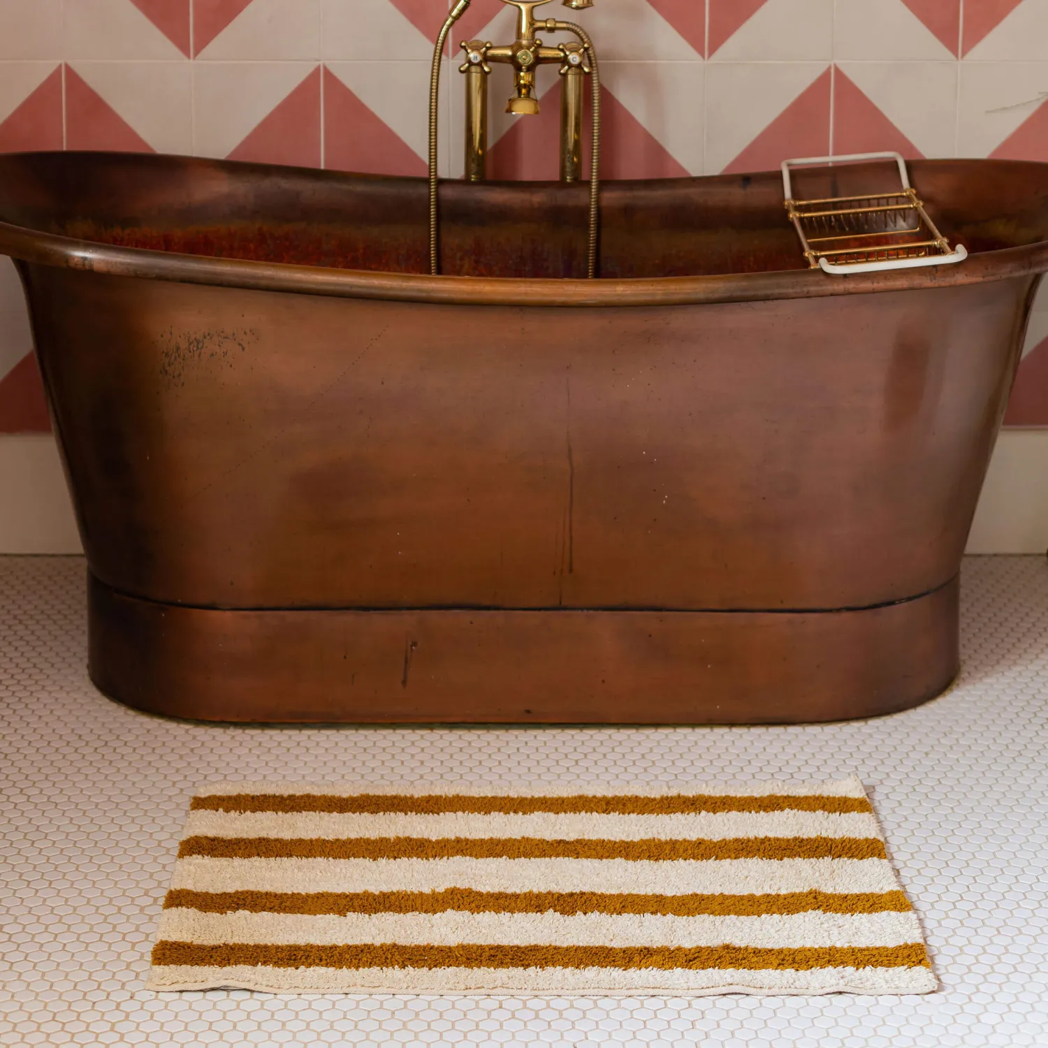 Graham & Green Mustard Striped Tufted Bath Mat