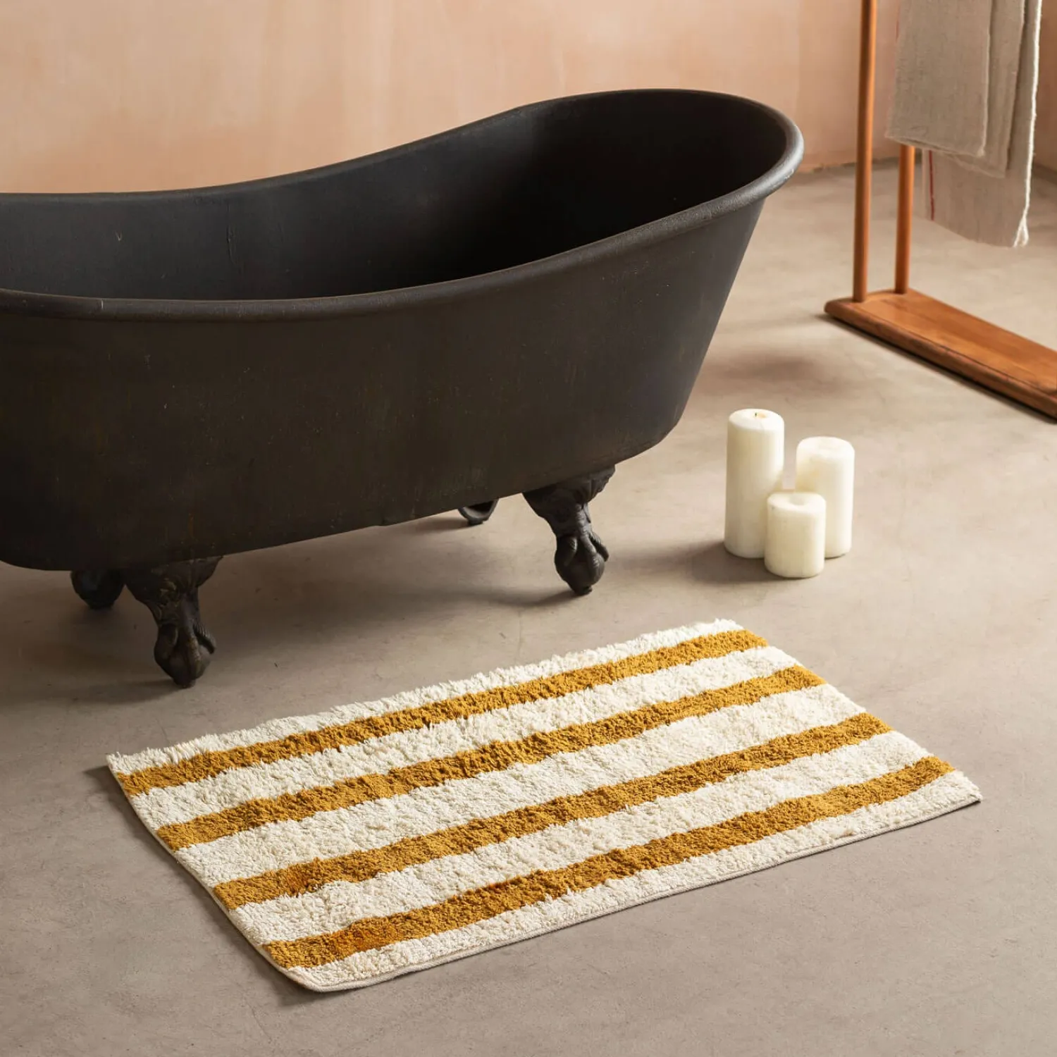 Graham & Green Mustard Striped Tufted Bath Mat