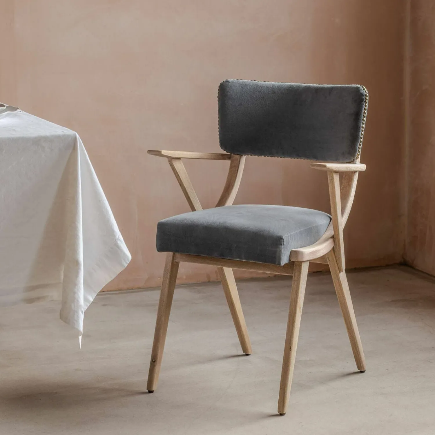 Graham & Green Myles Grey Velvet Armchair