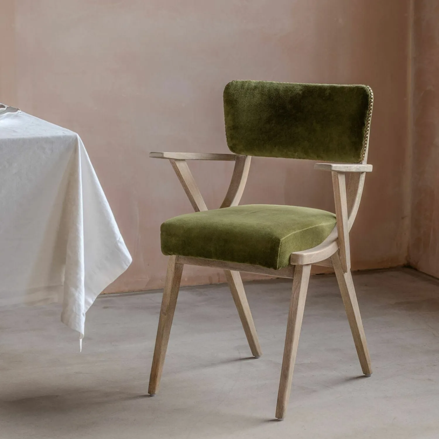 Graham & Green Myles Olive Velvet Armchair
