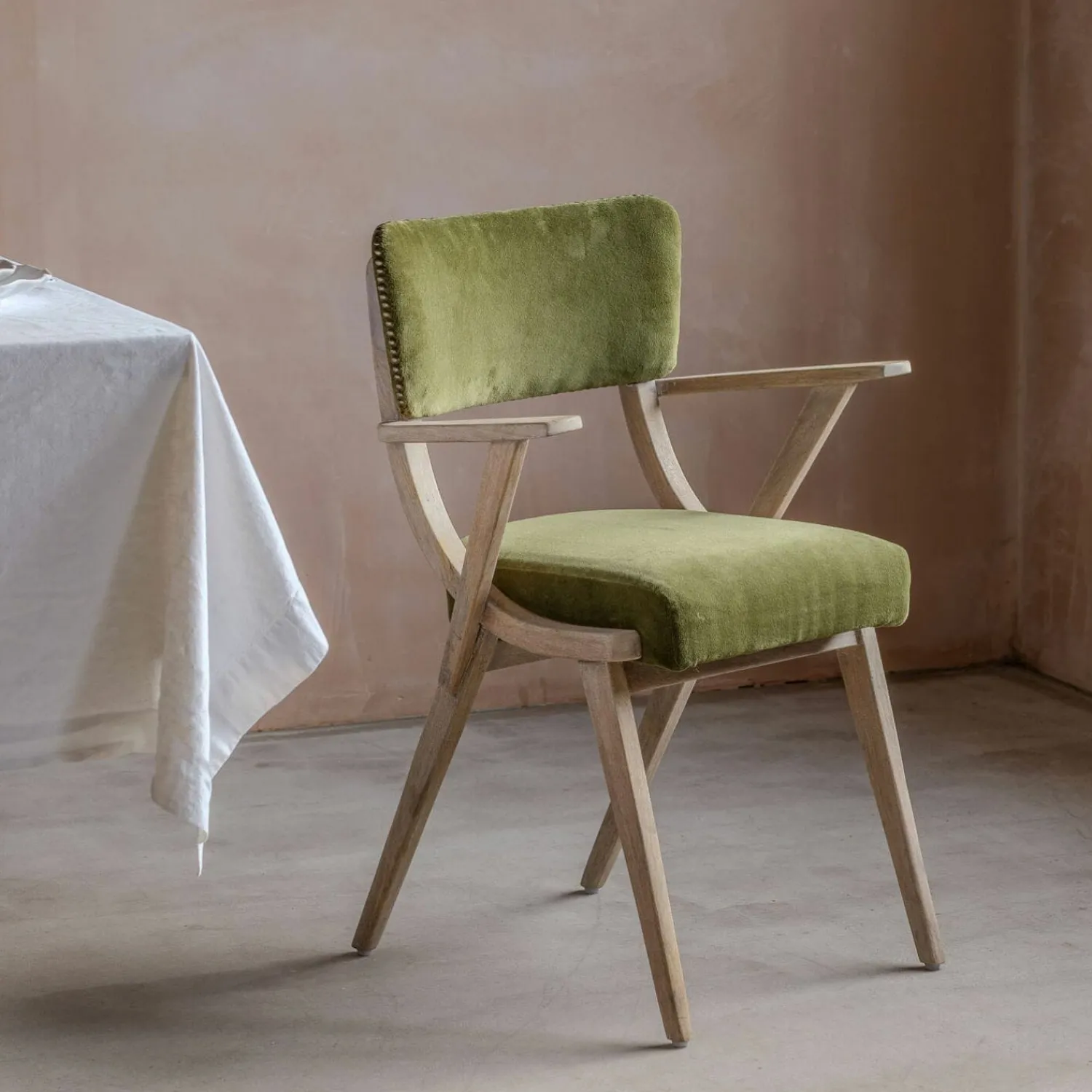 Graham & Green Myles Olive Velvet Armchair