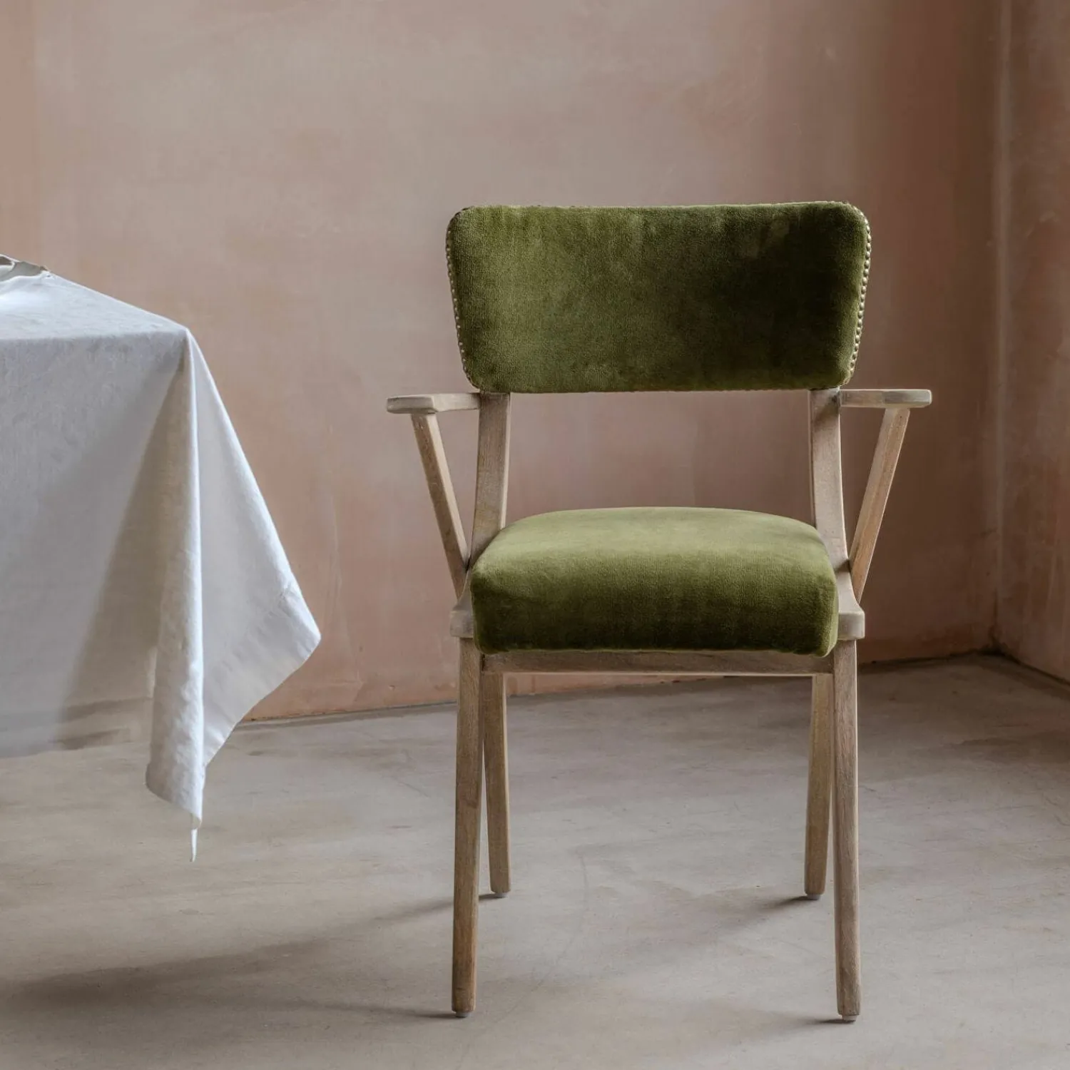 Graham & Green Myles Olive Velvet Armchair