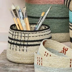 Graham & Green Natural and Black Stitched Cross Basket
