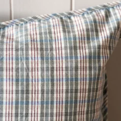 Graham & Green Natural and Blue Check Rectangular Cushion