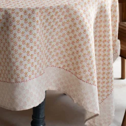 Graham & Green Natural Flower Block Printed Tablecloths