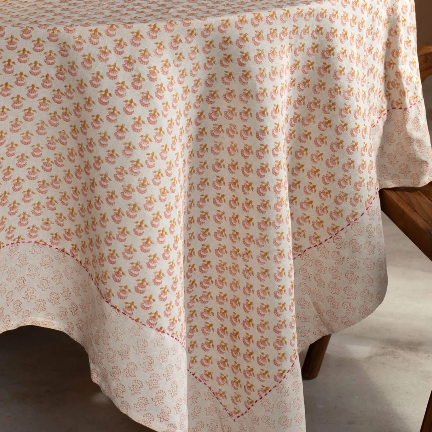 Graham & Green Natural Flower Block Printed Tablecloths