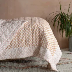 Graham & Green Natural Flower Hand-Printed Quilt