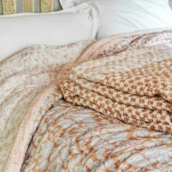 Graham & Green Natural Flower Hand-Printed Quilt