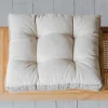 Graham & Green Natural Linen Square Seat Pad with Striped Linen Border