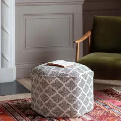 Graham & Green Nora Ecru Jacquard Footstool