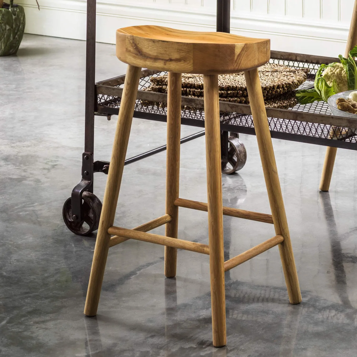 Graham & Green Oak Farmhouse Kitchen Stool
