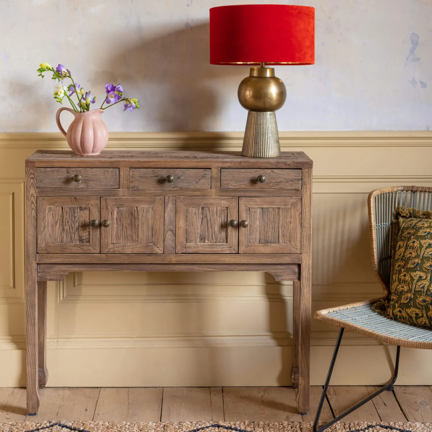 Graham & Green Oak Four Door Console Table