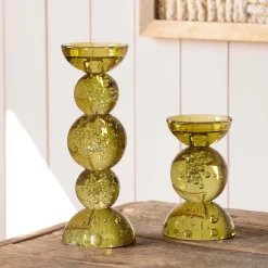 Graham & Green Olive Bubble Glass Candle Holders