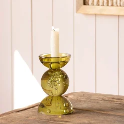 Graham & Green Olive Bubble Glass Candle Holders