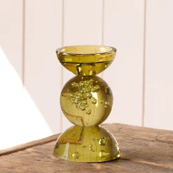 Graham & Green Olive Bubble Glass Candle Holders