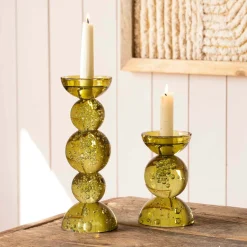 Graham & Green Olive Bubble Glass Candle Holders