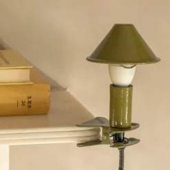 Graham & Green Olive Enamel Mushroom Clip Lamp