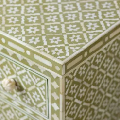 Graham & Green Olive Floral Bone Inlay Large Bedside Table