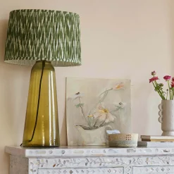Graham & Green Olive Green Pleated Ikat Lamp Shades