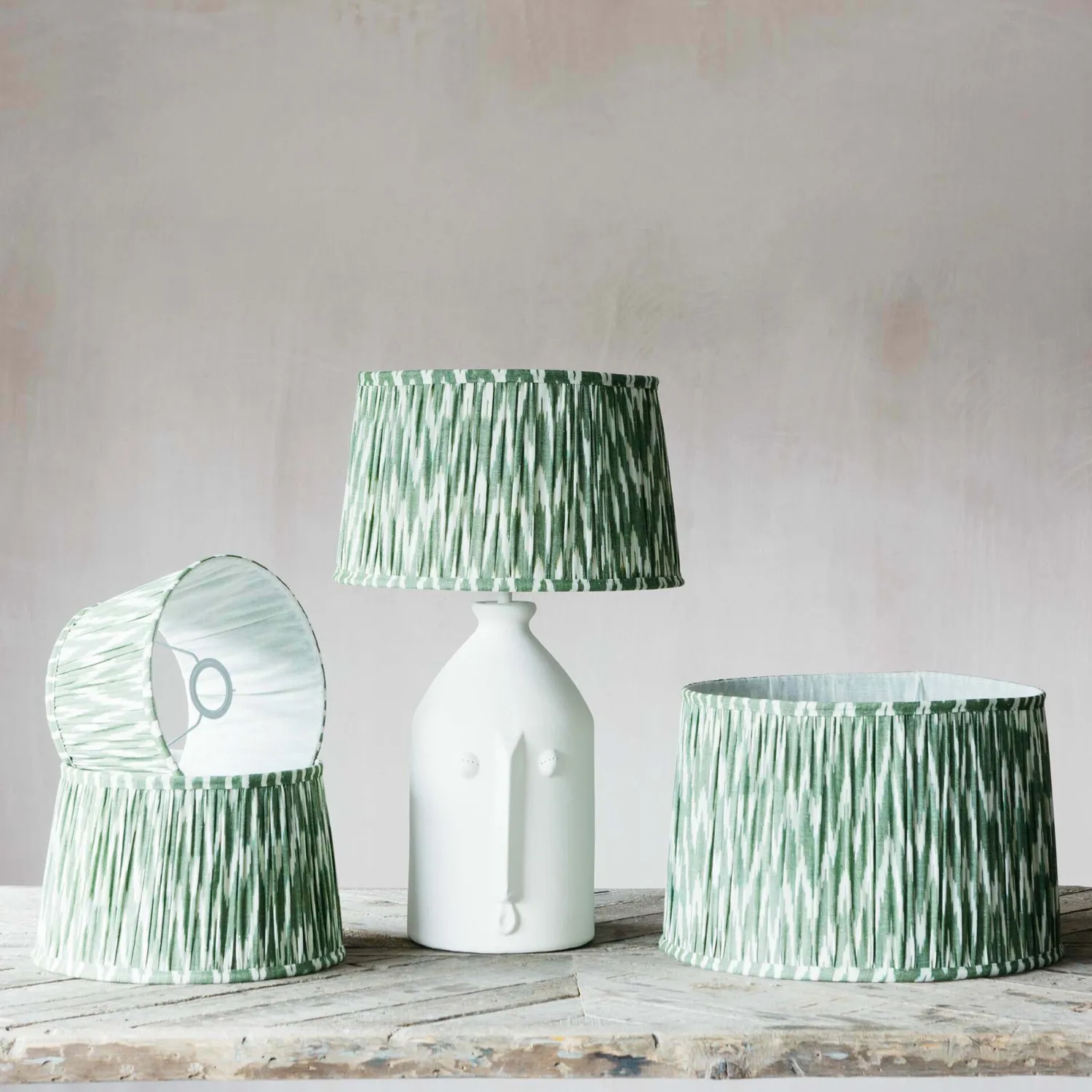 Graham & Green Olive Green Pleated Ikat Lamp Shades