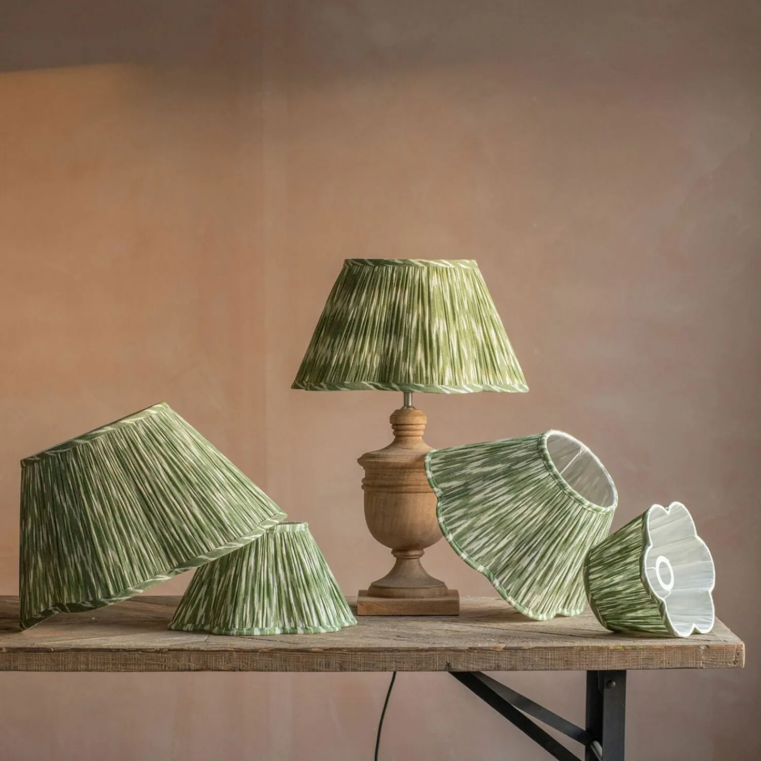 Graham & Green Olive Ikat Scalloped Empire Lamp Shades