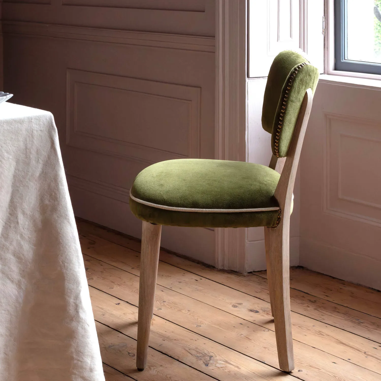Graham & Green Olive Velvet Upholstered Dining Chair