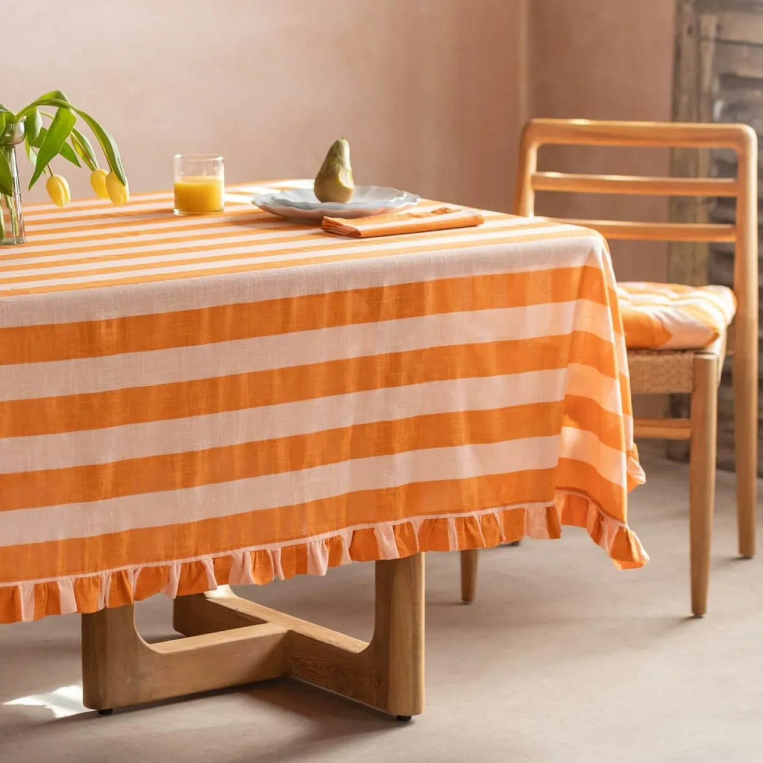 Graham & Green Orange Candy Stripe Frill Tablecloths