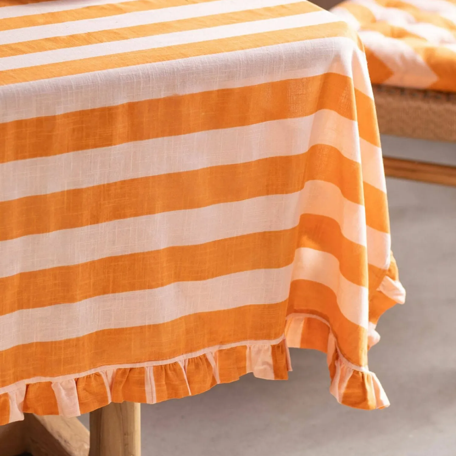 Graham & Green Orange Candy Stripe Frill Tablecloths