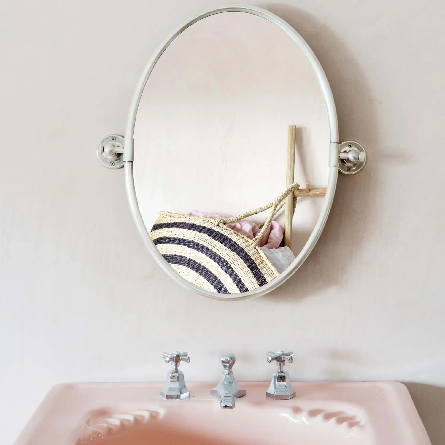 Graham & Green Otto Antique Silver Oval Tilting Mirror